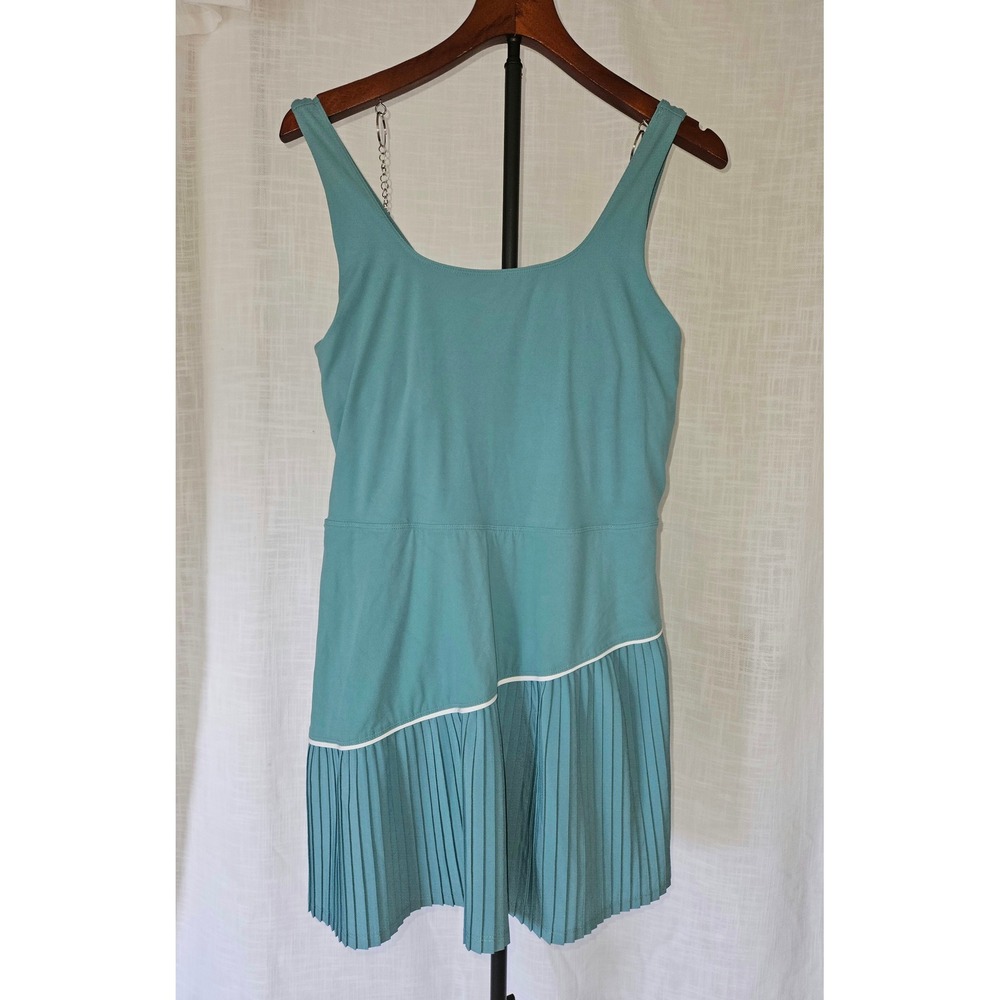 JoyLab Tennis Dress Womens Large Teal Pleated Skirt Active Pickleball Tenniscore